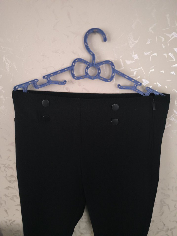 Düğmeli Siyah Kadın Denim Pantolon - Görsel 2