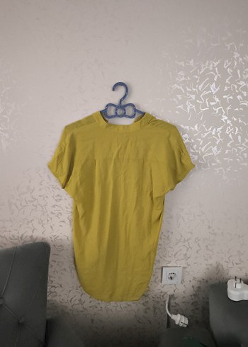 Sarı Kısa Kollu Keten Tişört - Görsel 7