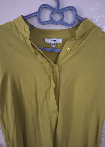 Sarı Kısa Kollu Keten Tişört - Görsel 2