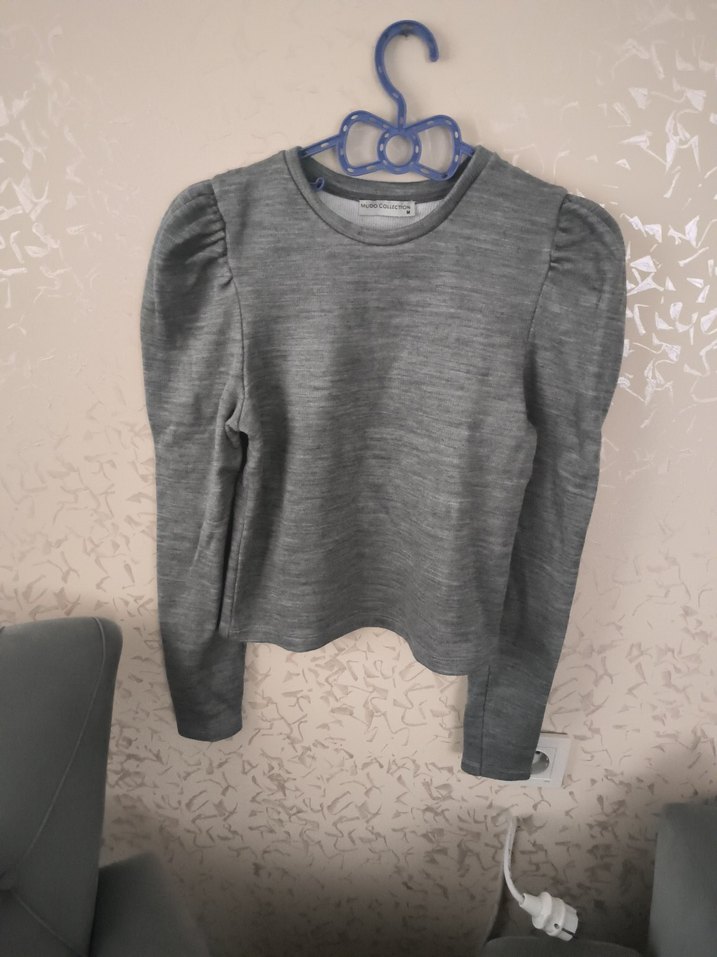 Gri Kadın Triko Uzun Kollu Kazak - Görsel 2