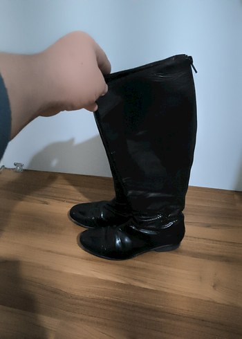 Siyah Rugan Dizüstü Stiletto Topuklu Botlar - Görsel 3