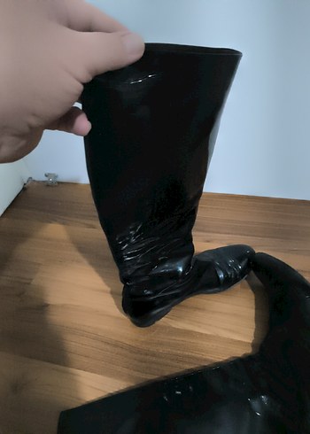 Siyah Rugan Dizüstü Stiletto Topuklu Botlar - Görsel 7