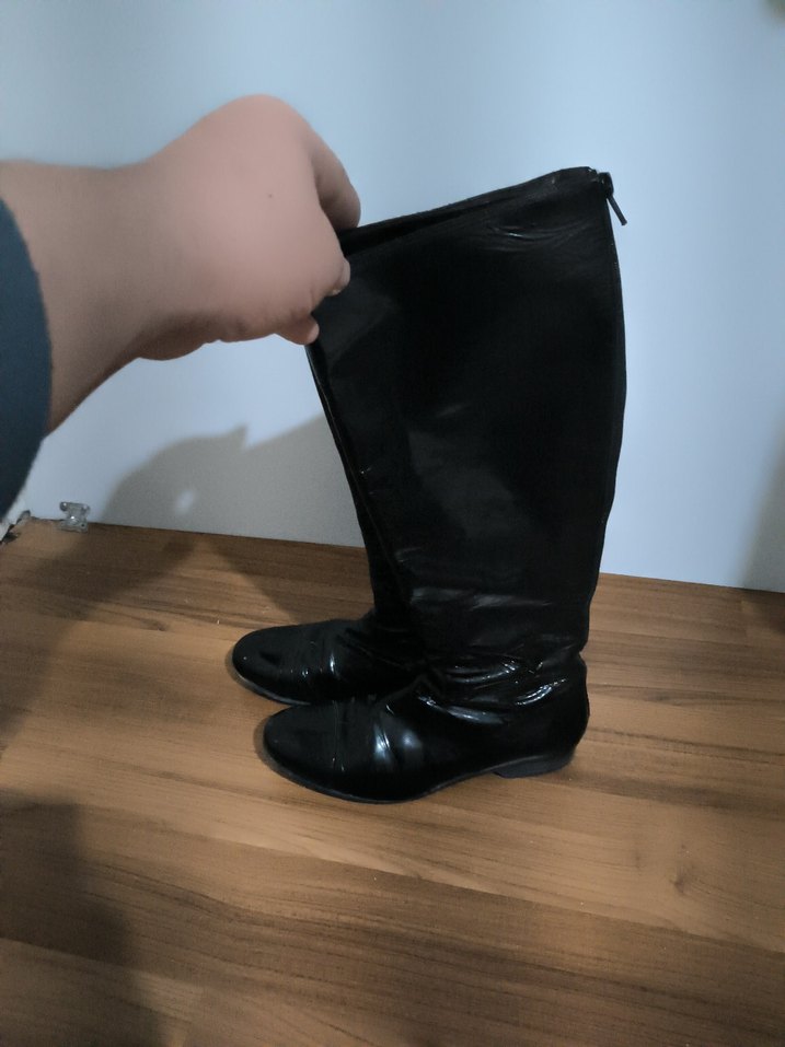 Siyah Rugan Dizüstü Stiletto Topuklu Botlar - Görsel 3