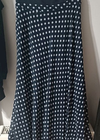 Kadın şifon lacivert Puantiyeli  Uzun Etek - Görsel 2