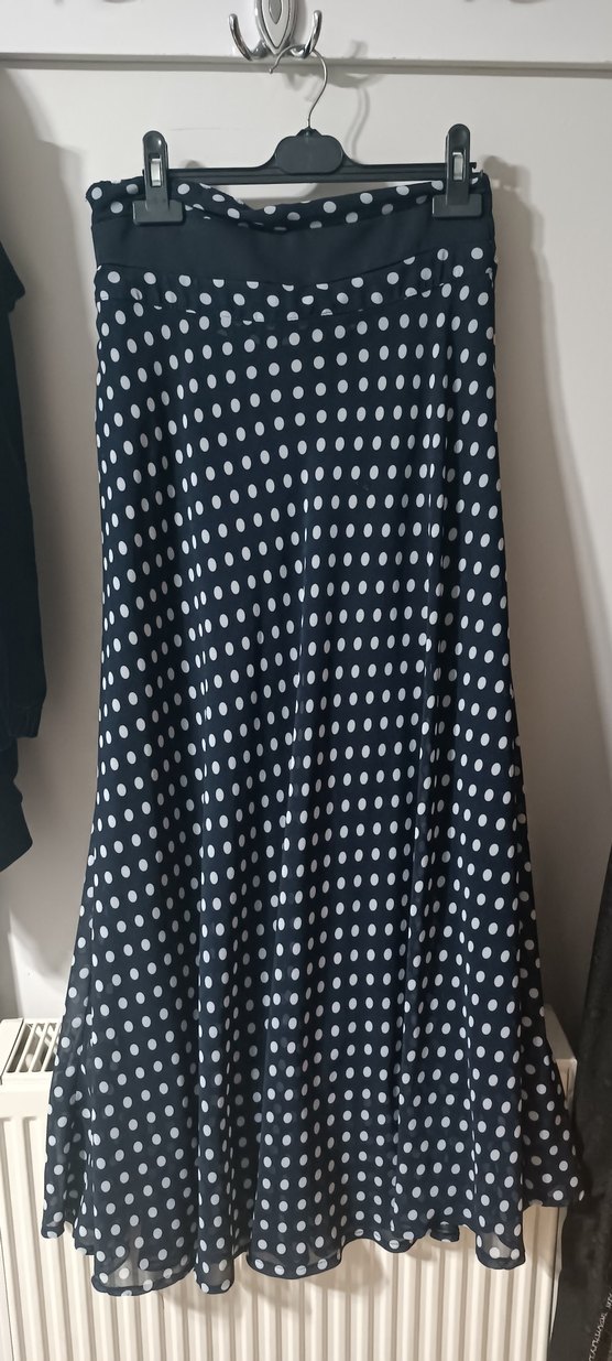 Kadın şifon lacivert Puantiyeli  Uzun Etek - Görsel 2