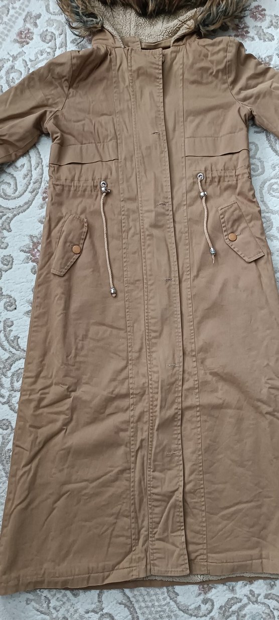 Düğmeli fermuarlı açık taba   Uzunluk 120 cm  Kadın parka mont - Görsel 2