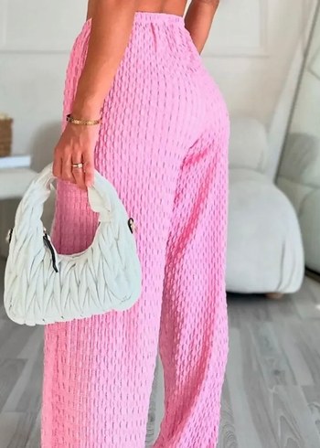 Pembe Rahat Kesim Kadın Keten Pantolon - Görsel 3