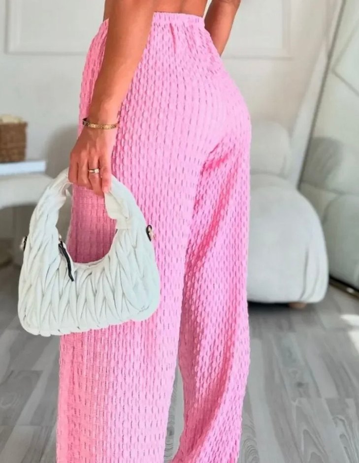 Pembe Rahat Kesim Kadın Keten Pantolon - Görsel 3