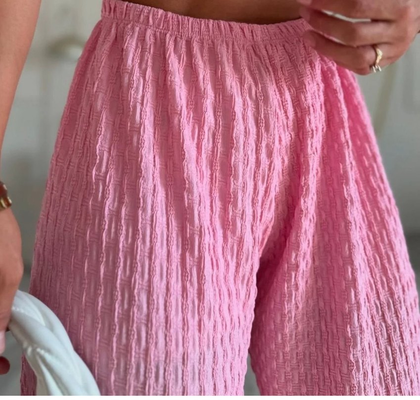 Pembe Rahat Kesim Kadın Keten Pantolon - Görsel 2