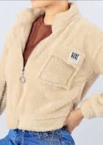 Bej Kadın Peluş Cep Detaylı Ceket - Görsel 3