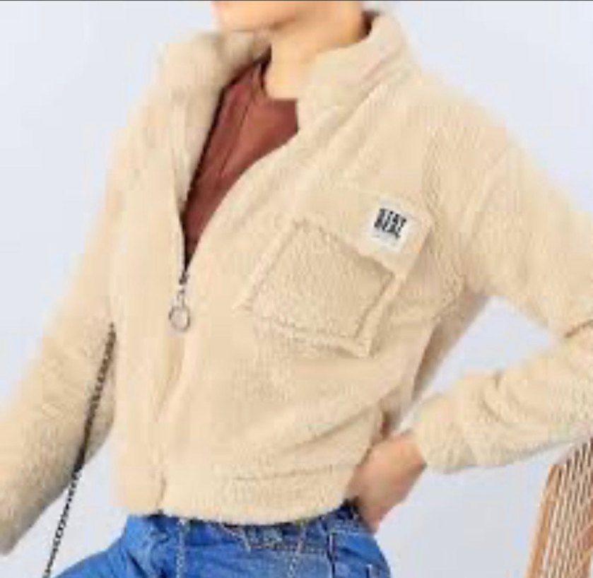 Bej Kadın Peluş Cep Detaylı Ceket - Görsel 3