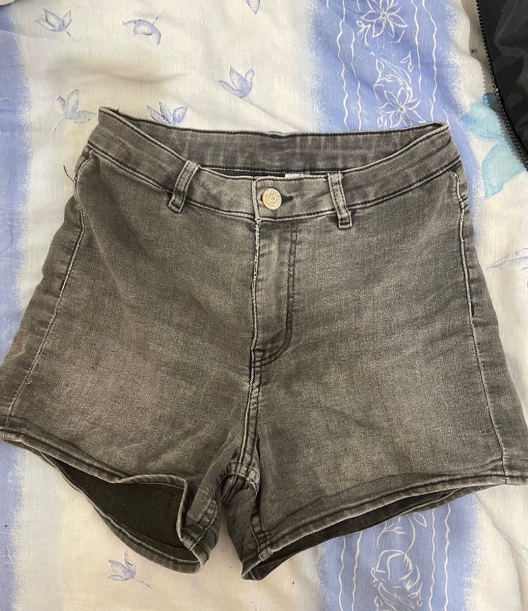 Düğmeli Gri Kadın Mini Denim Şort - Görsel 2
