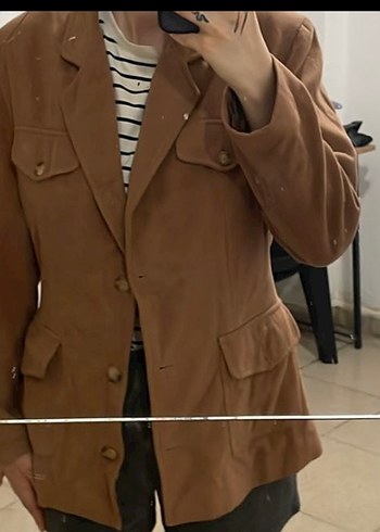 Düğmeli Süet Kadın Bej Blazer - Görsel 2