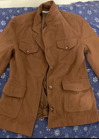 Düğmeli Süet Kadın Bej Blazer - Görsel 3