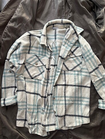 Armalife gömlek ceket krem mavi siyah kareli oversize m beden