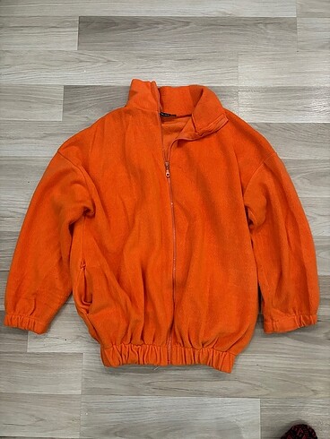 Oversize beli lastikli turuncu polar hırka