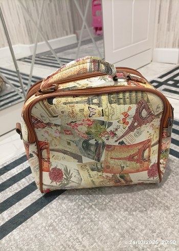 Renkli Baskılı Fermuarlı Vintage Kadın Çantası - Görsel 6