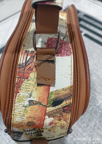 Renkli Baskılı Fermuarlı Vintage Kadın Çantası - Görsel 3