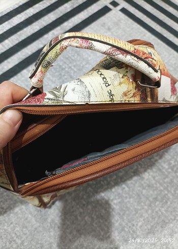 Renkli Baskılı Fermuarlı Vintage Kadın Çantası - Görsel 5