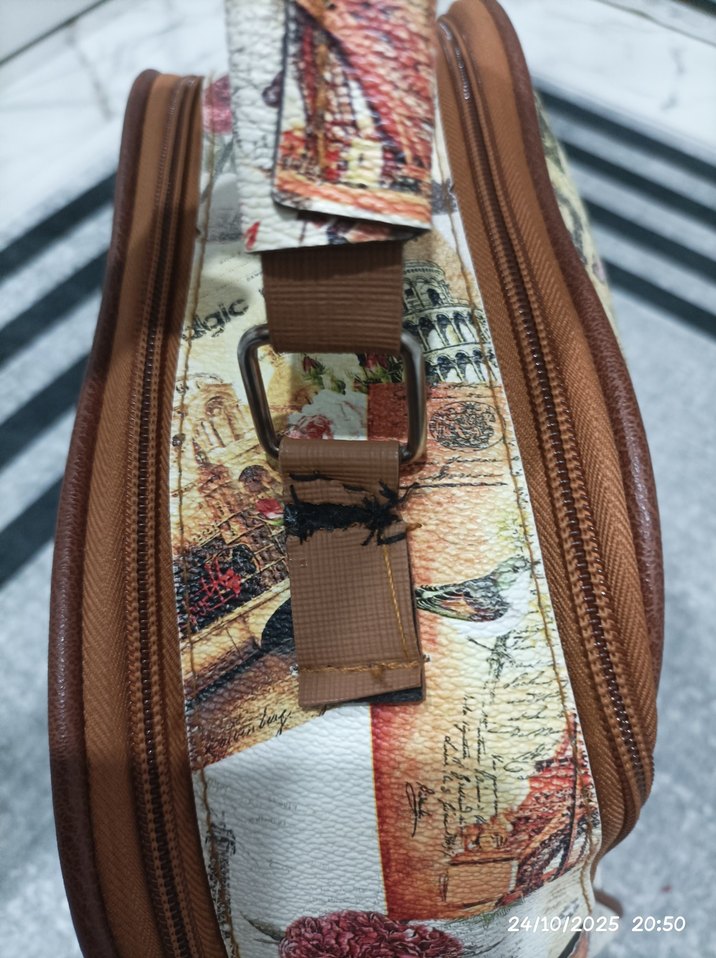 Renkli Baskılı Fermuarlı Vintage Kadın Çantası - Görsel 2