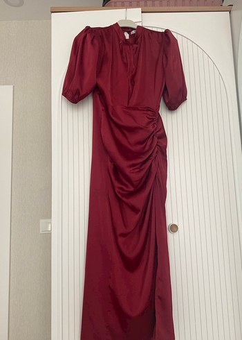 Bordo  Drapeli Midi Elbise - Görsel 2