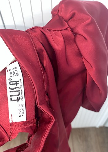Bordo  Drapeli Midi Elbise - Görsel 5