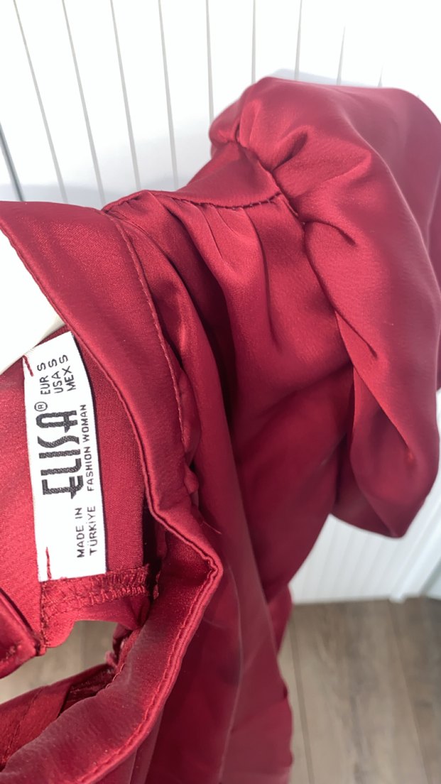Bordo  Drapeli Midi Elbise - Görsel 5
