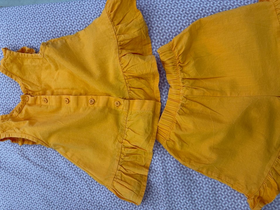 Sarı Fırfırlı Kız Çocuk Keten Etek - Görsel 2