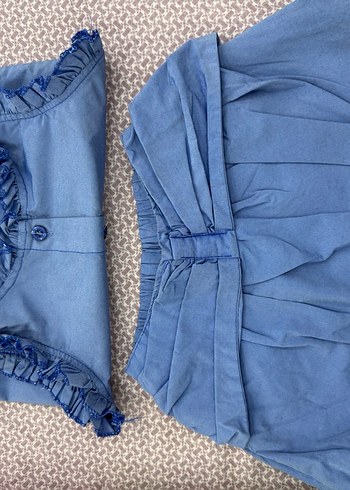 Mavi V Yaka Fırfırlı kız çocuk takım - Görsel 5