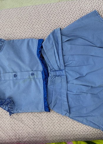 Mavi V Yaka Fırfırlı kız çocuk takım - Görsel 3