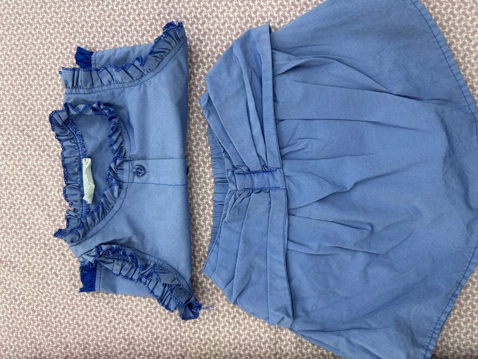 Mavi V Yaka Fırfırlı kız çocuk takım - Görsel 5