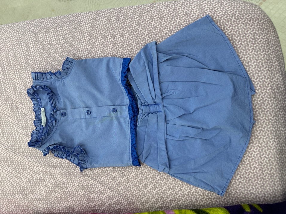 Mavi V Yaka Fırfırlı kız çocuk takım - Görsel 3