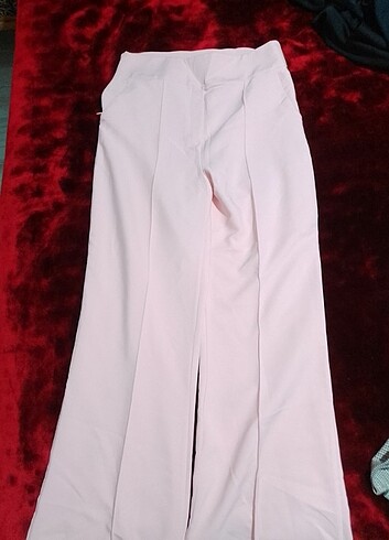Toz pembe bol paça kumaş pantolon
