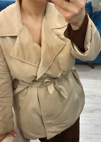 Bej Midi Kadın Trençkot Kemerli - Görsel 2