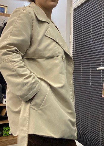 Bej Midi Kadın Trençkot Kemerli - Görsel 3