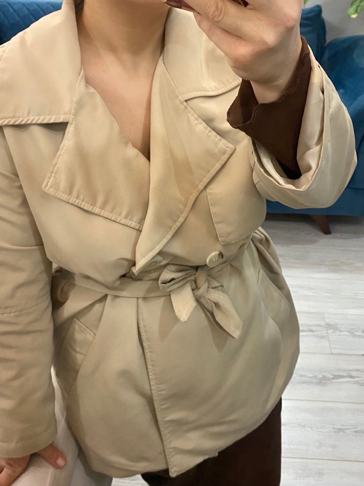 Bej Midi Kadın Trençkot Kemerli - Görsel 2