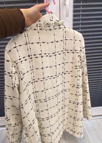 Düğmeli Beyaz Midi Kadın Blazer Ceket - Görsel 5