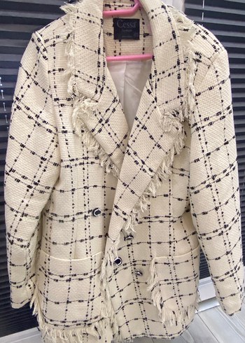 Düğmeli Beyaz Midi Kadın Blazer Ceket - Görsel 2