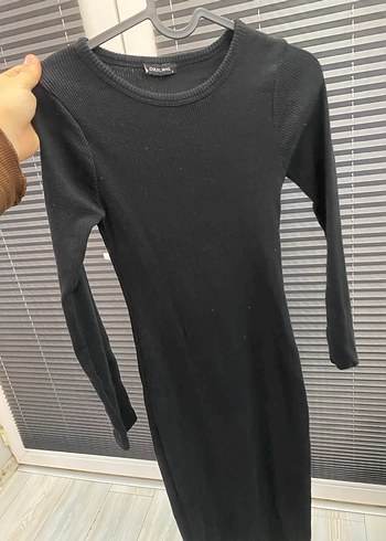 Siyah Kadın Dar Kesim Uzun Kollu Triko Elbise - Görsel 3