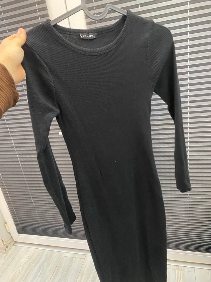 Siyah Kadın Dar Kesim Uzun Kollu Triko Elbise - Görsel 3