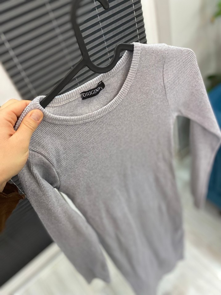 Gri Uzun Kollu Triko Midi Elbise - Görsel 2