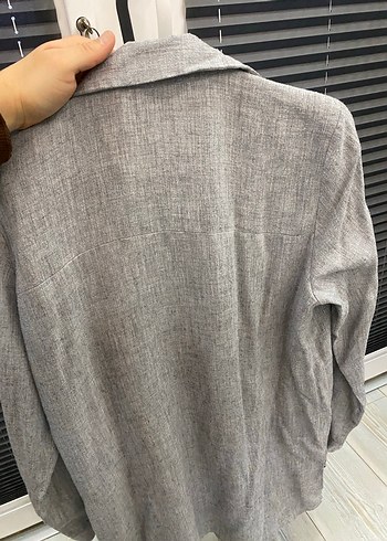 Gri Nakışlı Keten Kadın Gömlek - Görsel 4