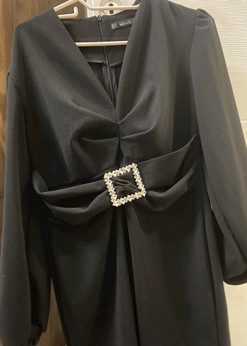 Kemer Detaylı Siyah Uzun Kollu kısa Elbise - Görsel 2