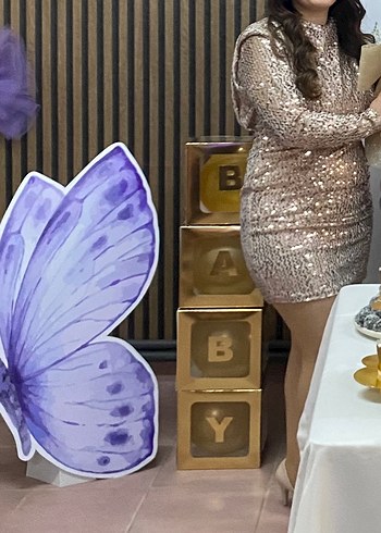 Altın Renkli Parlak Mini Abiye Elbise - Görsel 2