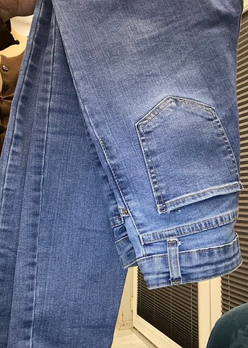 Düğmeli Mavi Kadın Denim Pantolon - Görsel 3