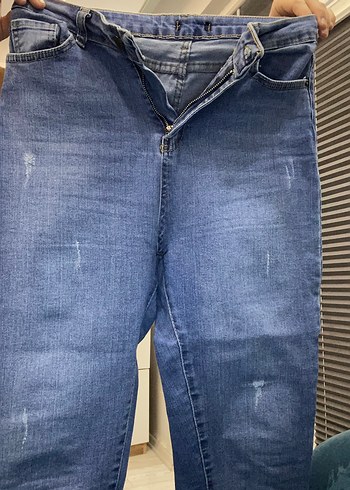 Düğmeli Mavi Kadın Denim Pantolon - Görsel 4