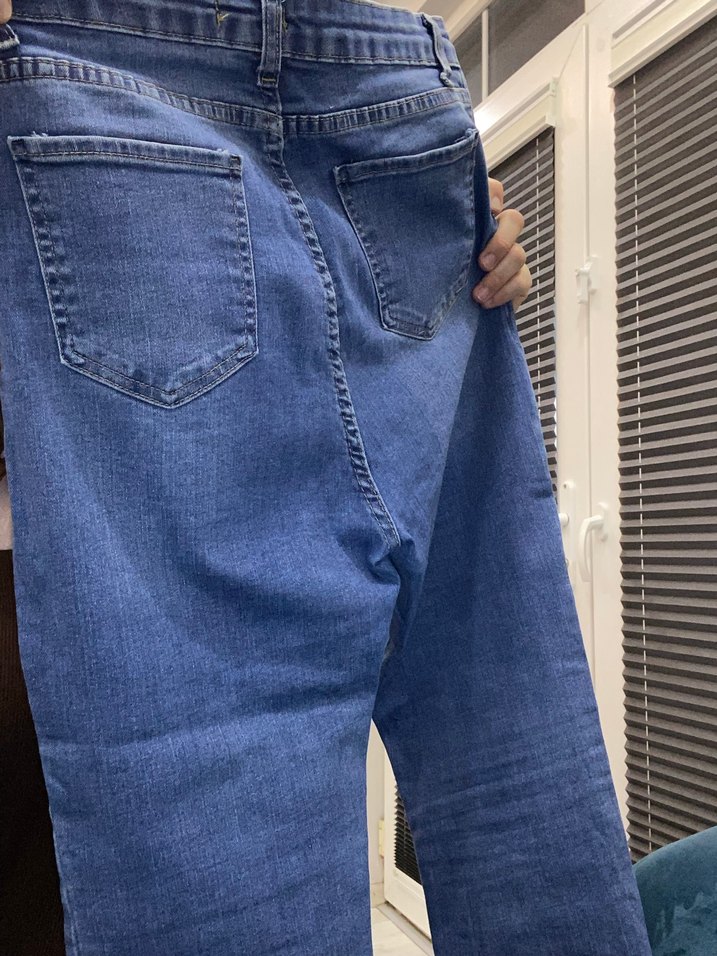 Düğmeli Mavi Kadın Denim Pantolon - Görsel 2