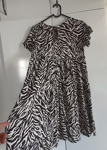 Diğer Kahverengi Gri Zebra Desenli Midi Bohem Elbise