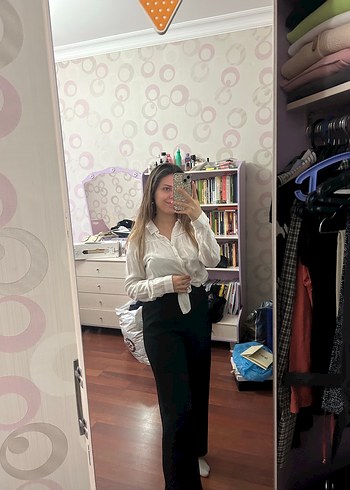 Siyah geniş kumaş pantolon - Görsel 2