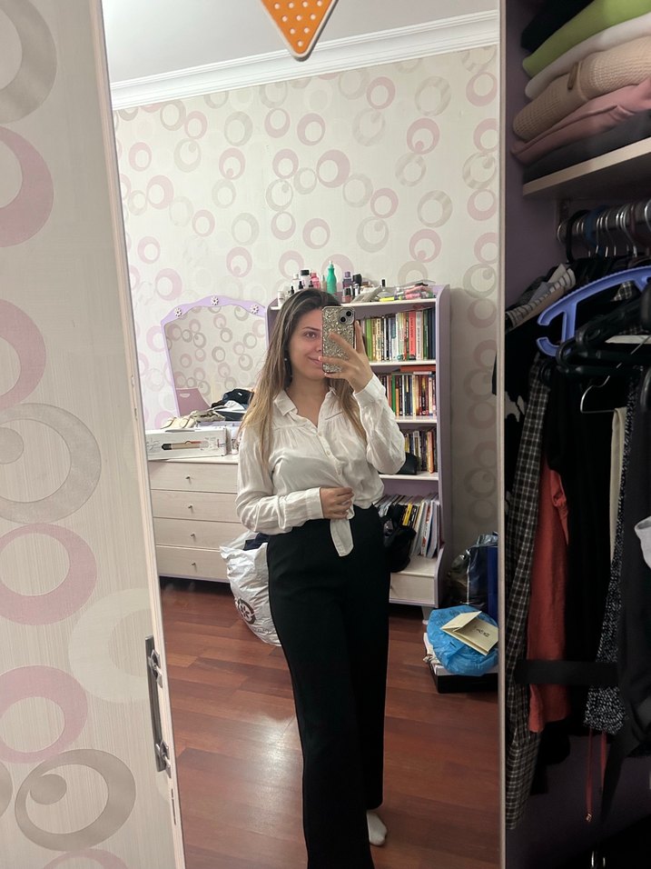 Siyah geniş kumaş pantolon - Görsel 2